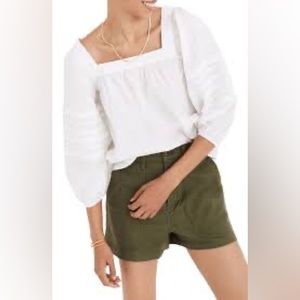 Madewell Square Neck Pleat Sleeve Top In Eyelet White